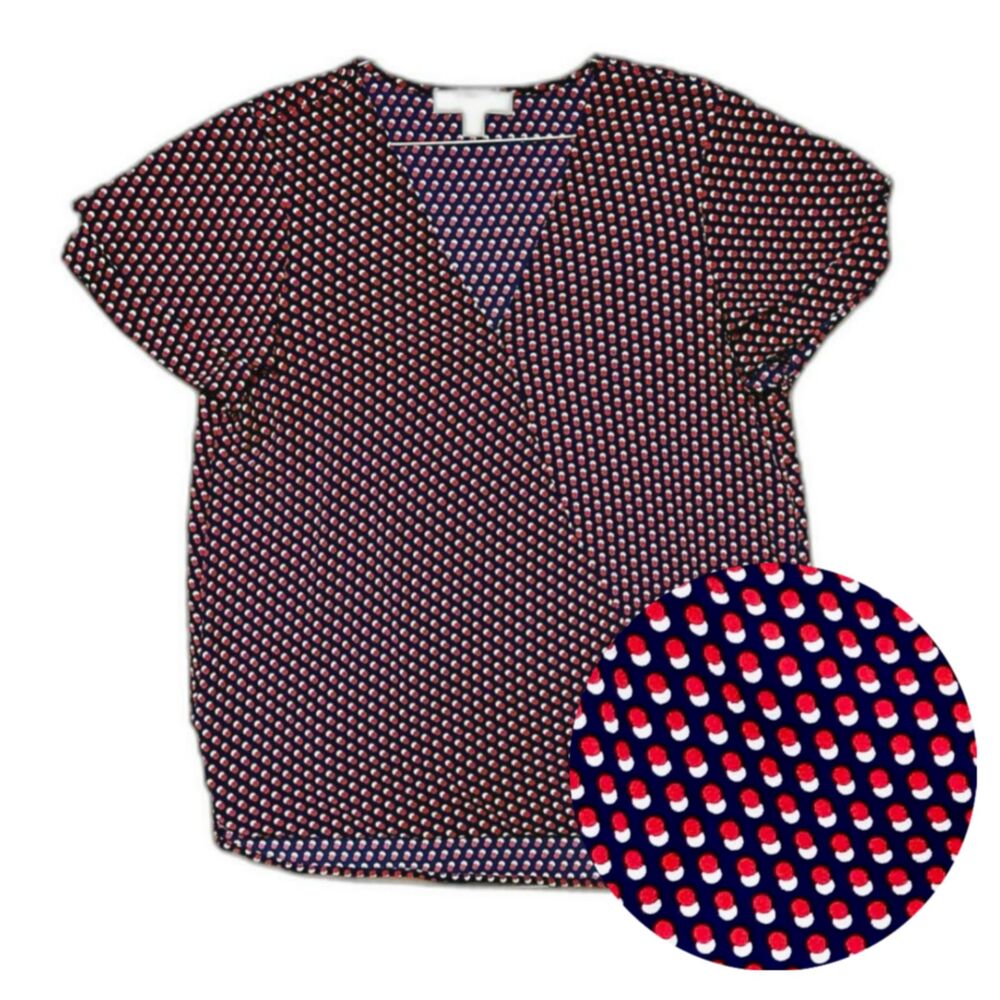 Michael Kors Women's M Patriotic Blouse 4th of July Dot Flowy Cross Over Top